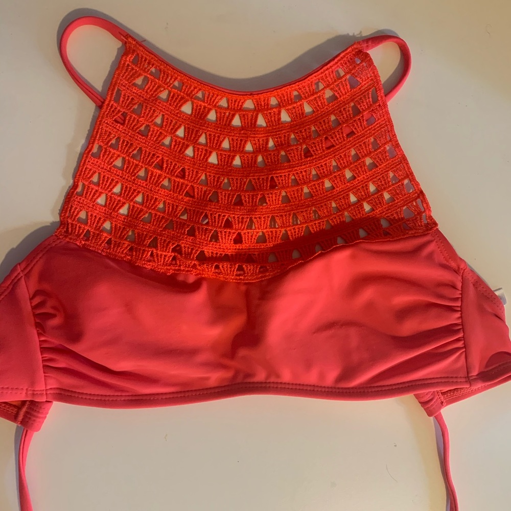 Coral halter bikini top